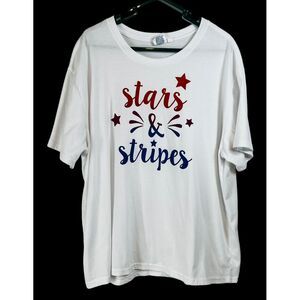 Spirit Of America Women's White T Shirt Patriotic Stars & Stripes‎ Size XL